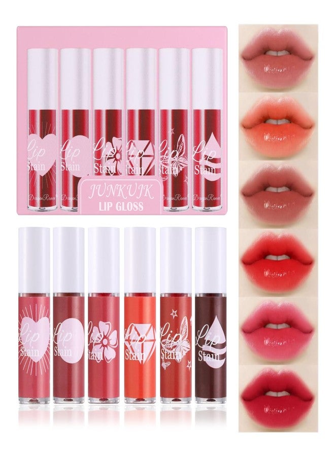 JunKuJK 6 Colors Lip Tint Stain Set,Mini Liquid Lipstick Moisturizing Long Lasting Plumping High Pigmented Lip Gloss Set,Lightweight Non-Stick Cup Matte Lipstick for Waterproof Cheek and Lip Tint Makeup A - Image 1